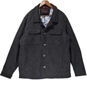 Robert Graham Vegan Suede Field Jacket Men XL Black Quilted RG-132 Shacket NWT